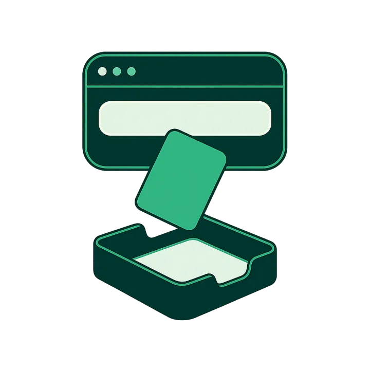A website panel with an input field dropping a lead card into a tray