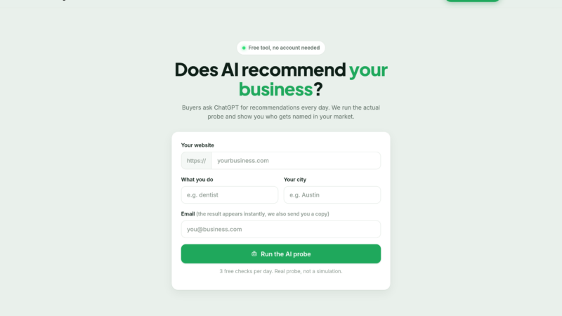 The free SellSEO AI visibility checker, which asks what AI assistants recommend in a given market